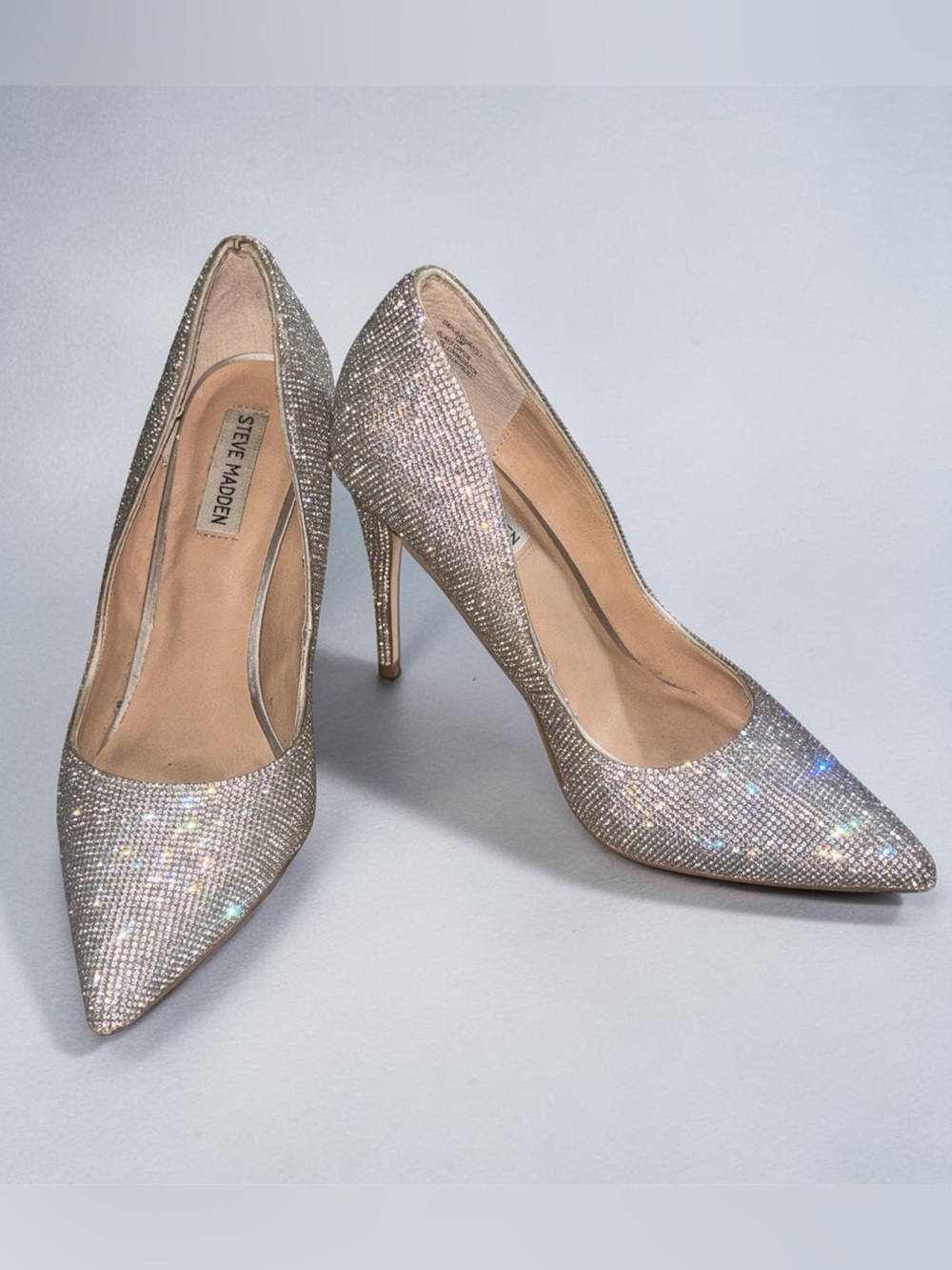 Steve Madden Silver Crystal Pointed Toe Stiletto Heels